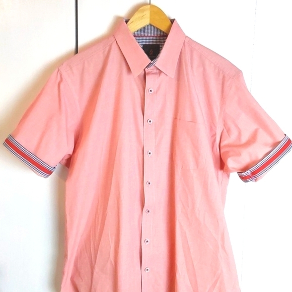 Alquima Elemental Mens Pink Buttondown Contrast Cuff Dress Shirt Preppy Sz.Large - Picture 5 of 11